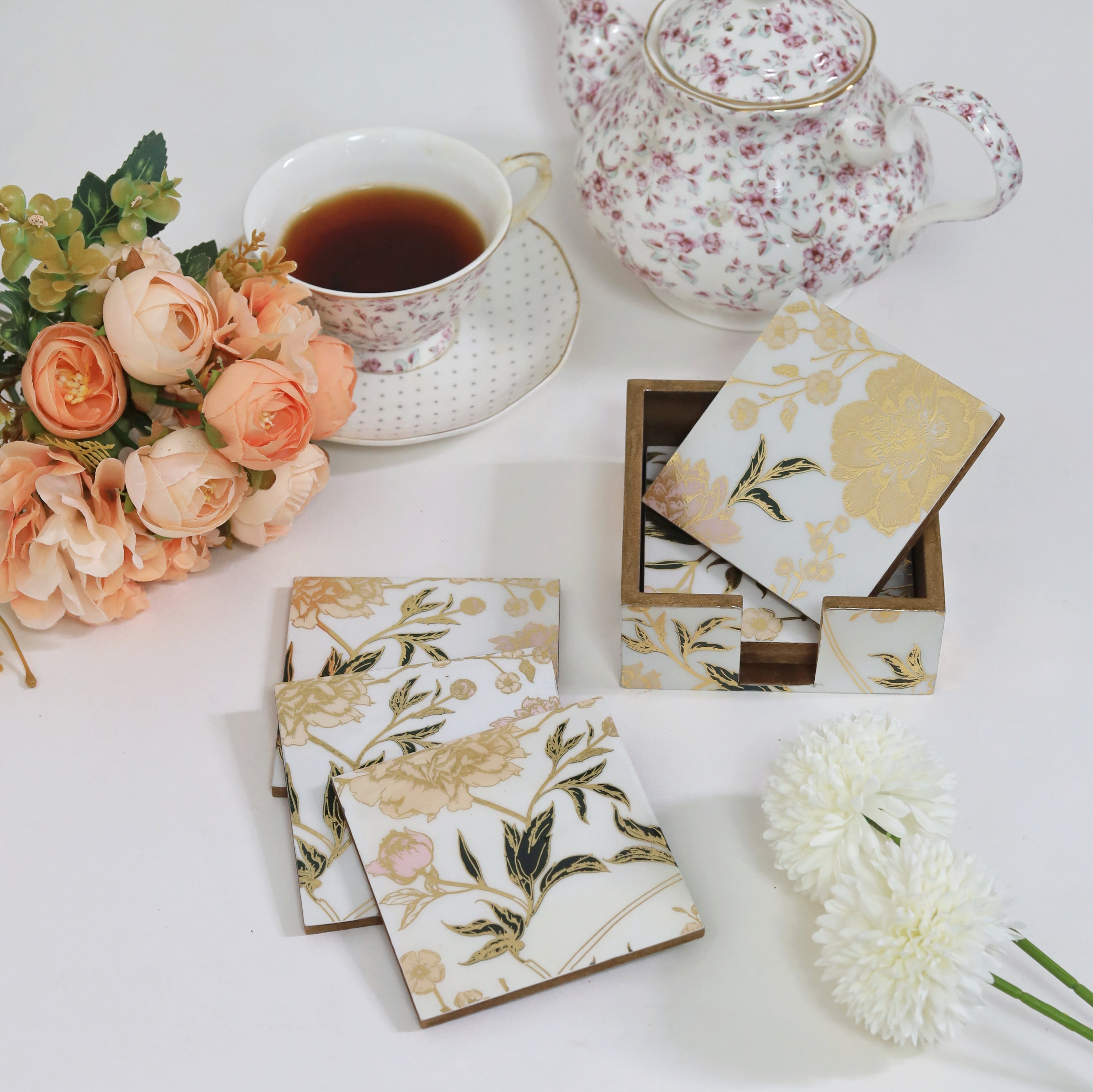 Coasters Set - White Floral