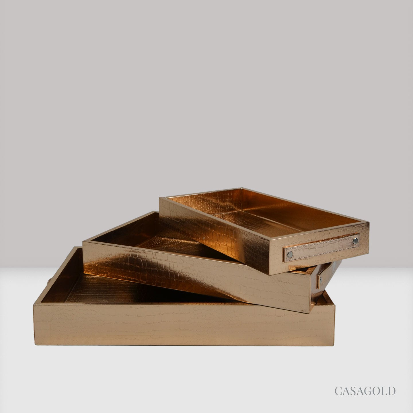 Rose Gold Leather Tray - Set of 3
