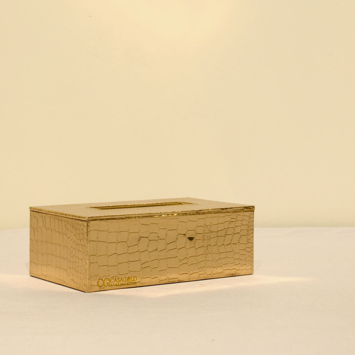 Leather tray with Tissue box Nude Croco