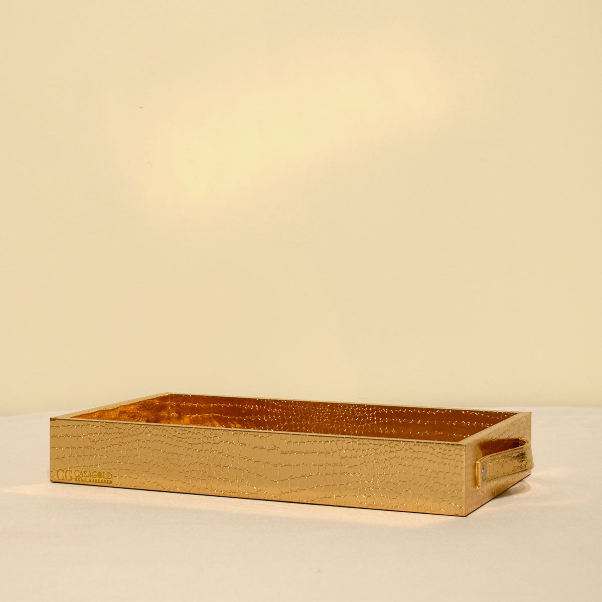 Leather tray with Tissue box Nude Croco