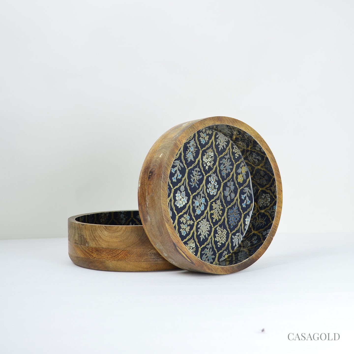 Wooden Serving Bowl - Blue Flora