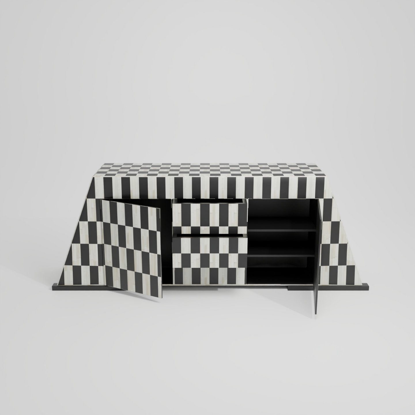 CasaGold Illusion Checkerboard Sideboard - Bone Inlay Cabinet