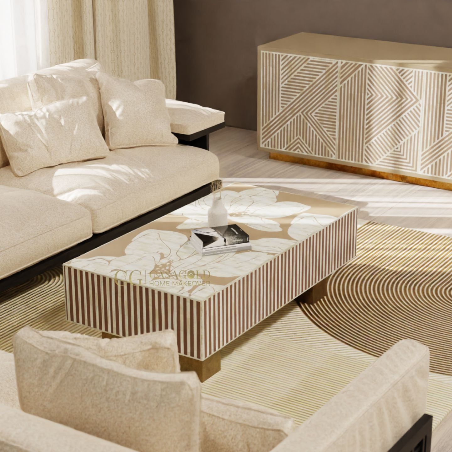 Inlay Luxom Hibiscus Rectangular Coffee Table
