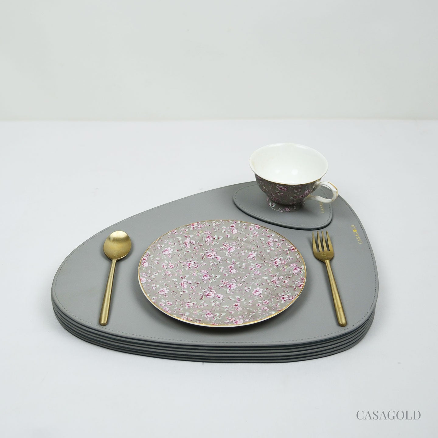 Green & Grey Leather Placemat & Coaster