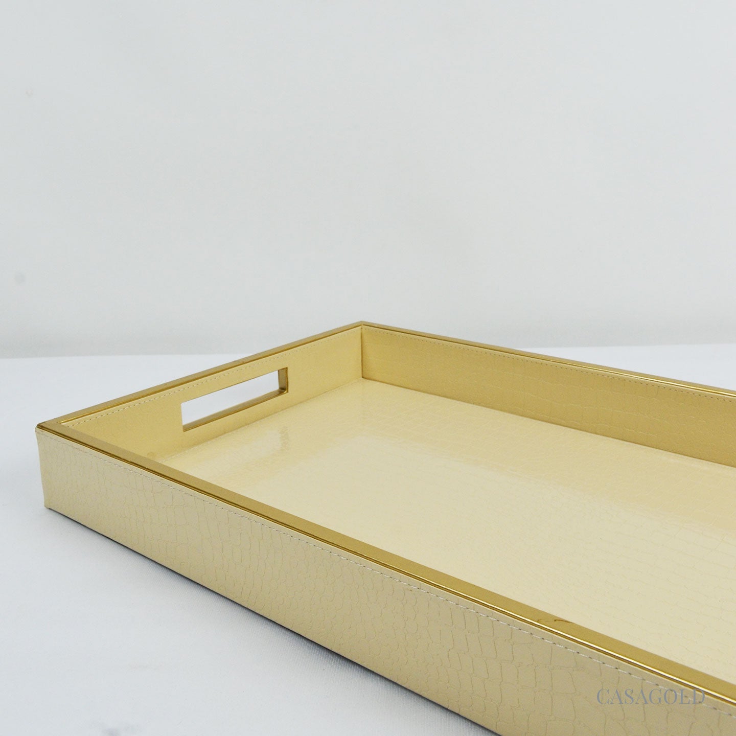 Set of 2 Leather Tray II Tissue Holder Set - Cream Twill