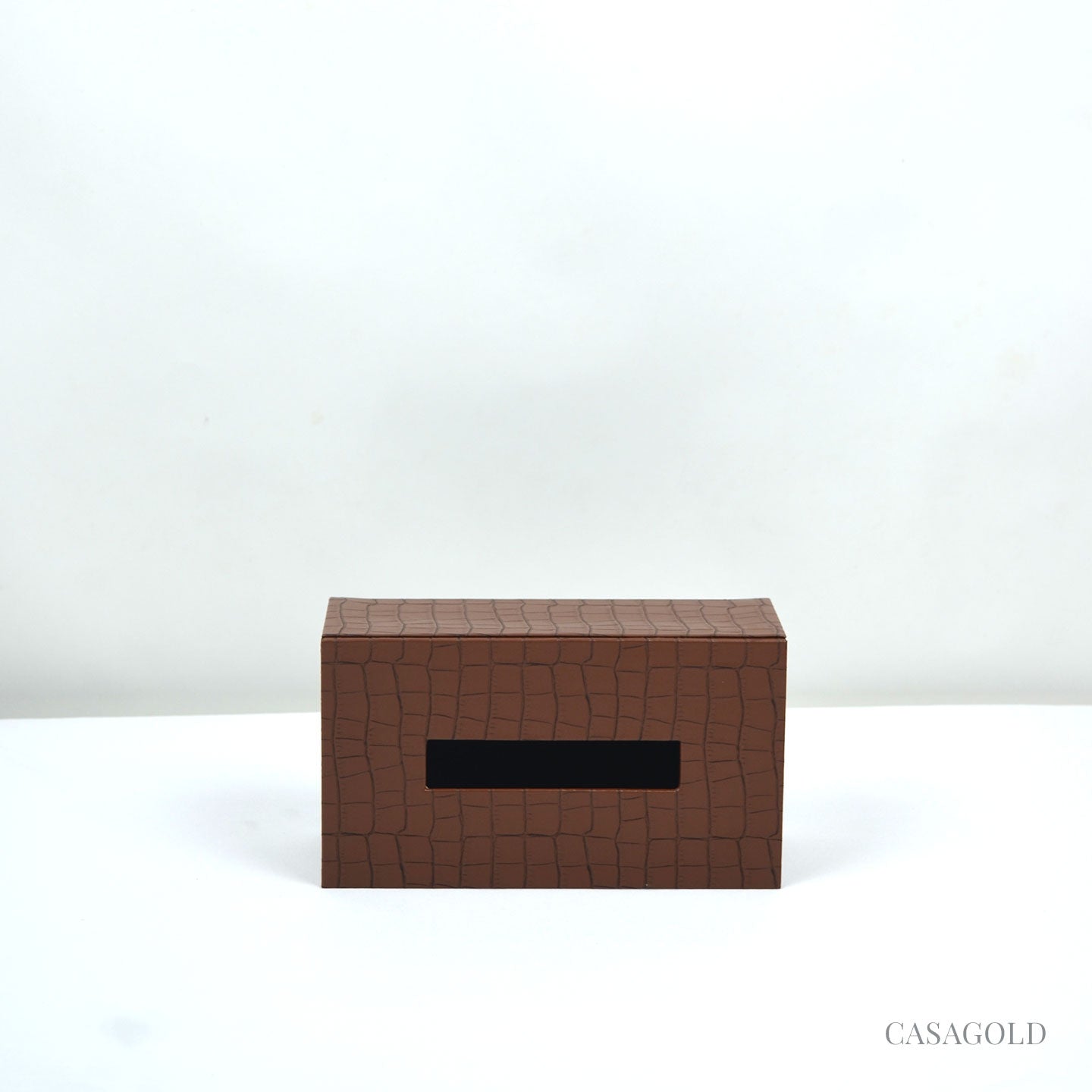 Set of 2 Leather Tray II Tissue Holder Set - Tan