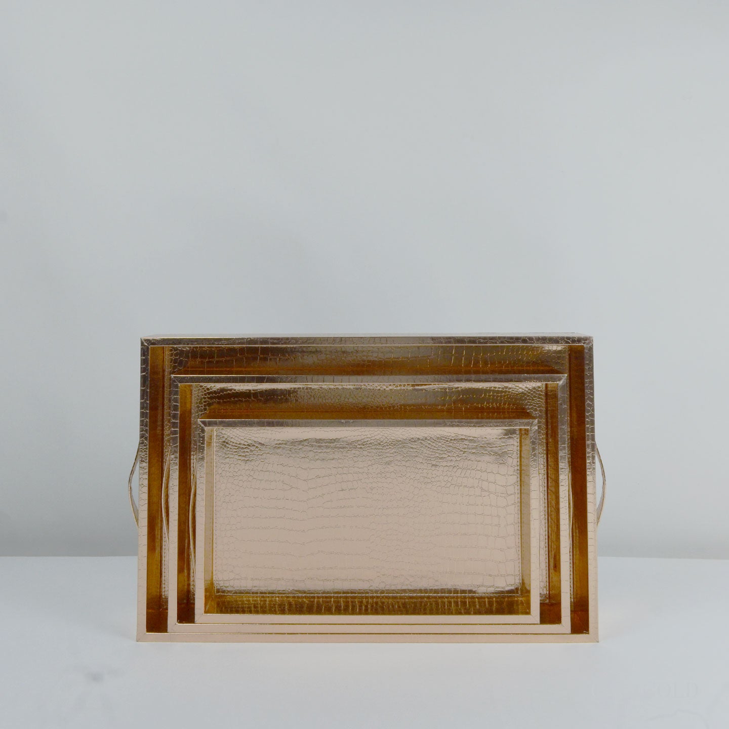 Rose Gold Leather Tray - Set of 3