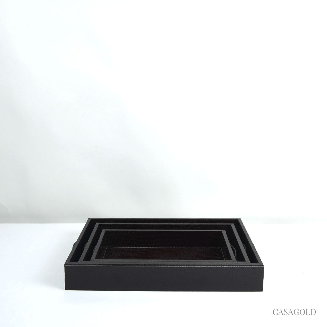Mahogany Leather Tray - Set Of 3