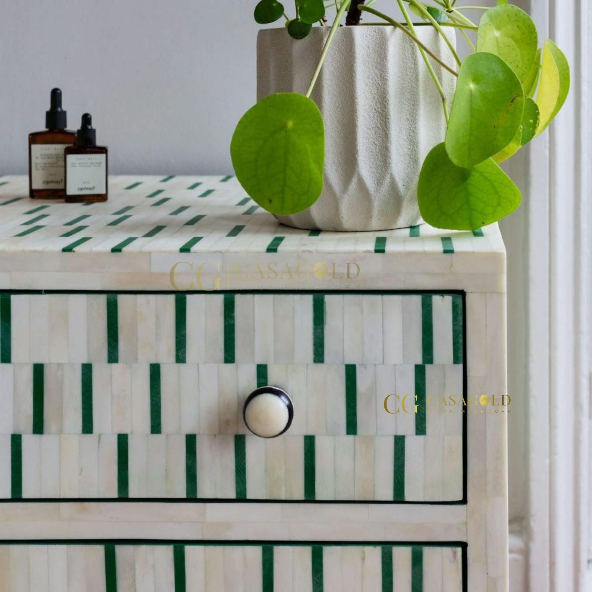 Verdant Luxe Bone Inlay Bedside Table