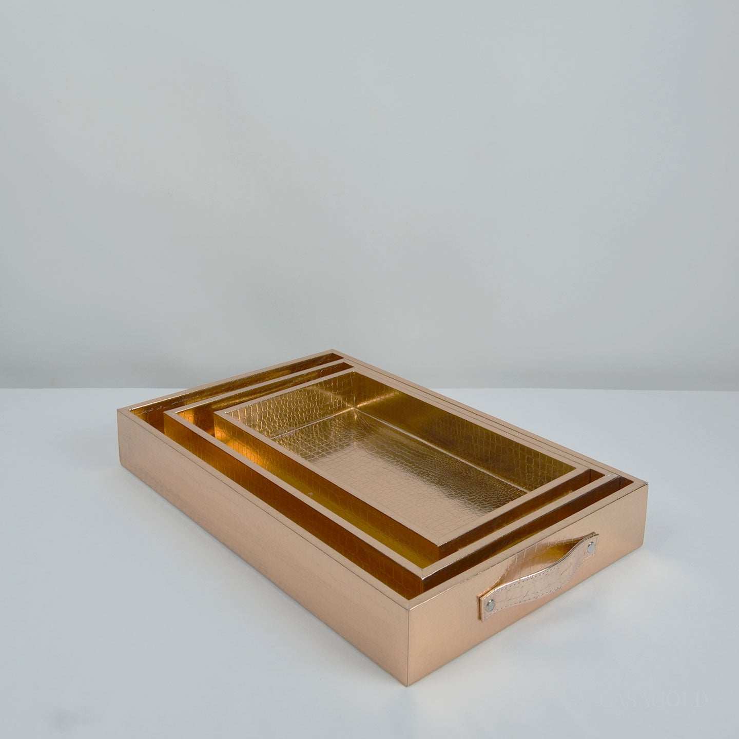 Rose Gold Leather Tray - Set of 3