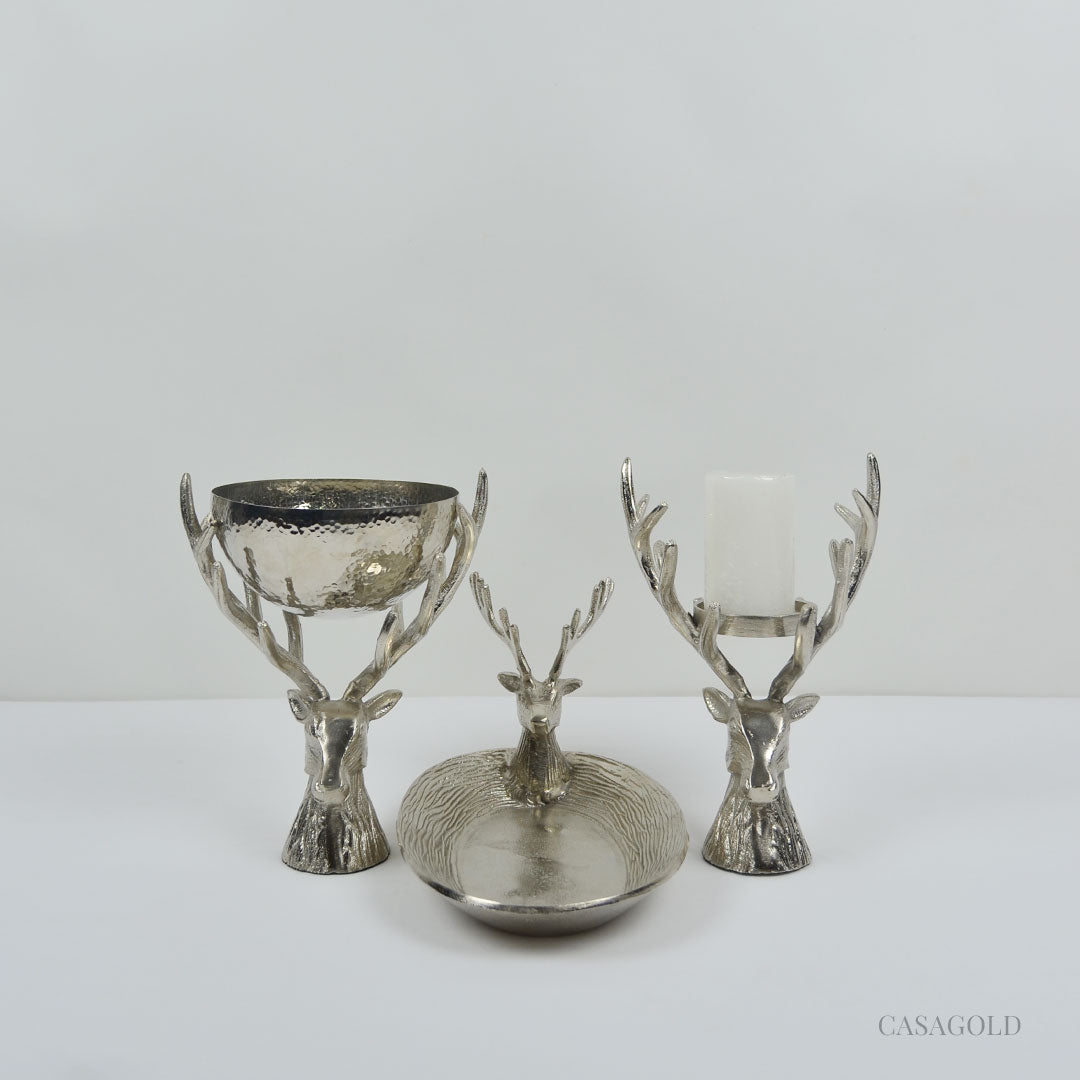 Majestic Hurricane Lantern with Stag Accent