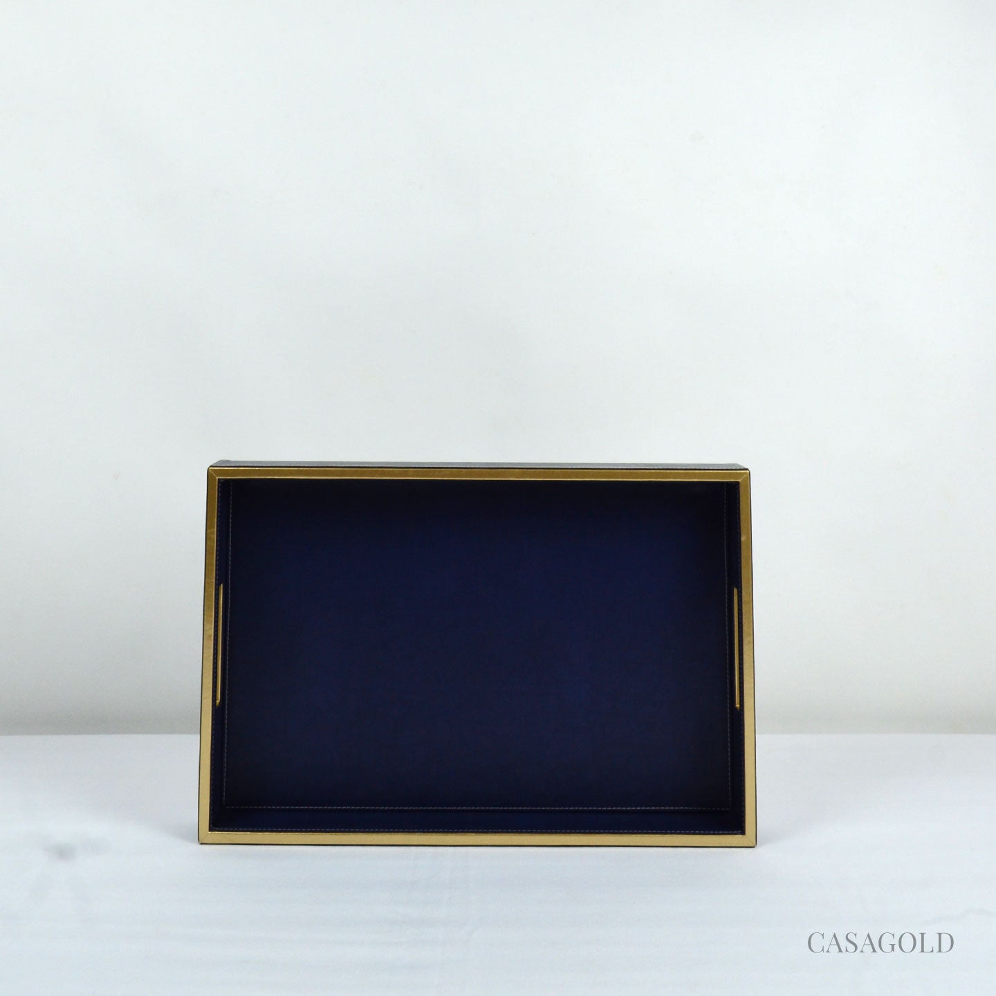 Set of 2 Leather Tray II Tissue Holder Set - Blue