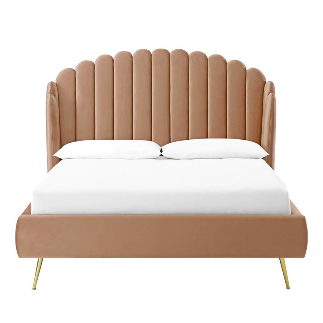 Harvey Scalloped Upholstered Wingback Bed (Ready to Ship)