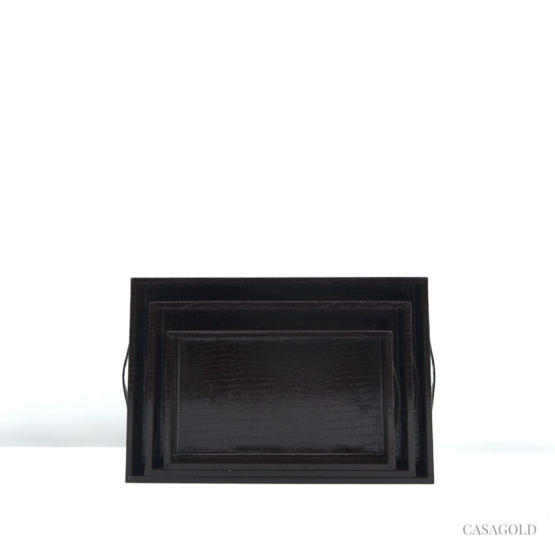 Mahogany Leather Tray - Set Of 3