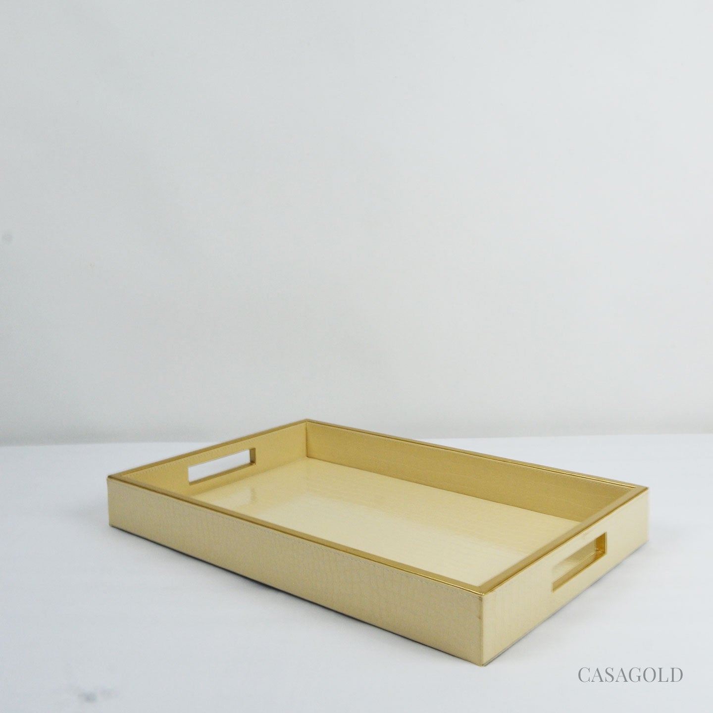 Set of 2 Leather Tray II Tissue Holder Set - Cream Croco