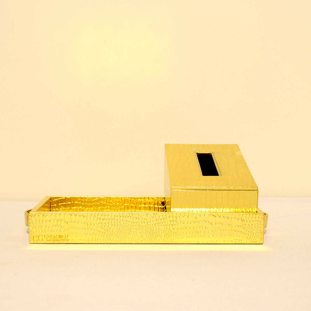 Leather tray with Tissue box Gold