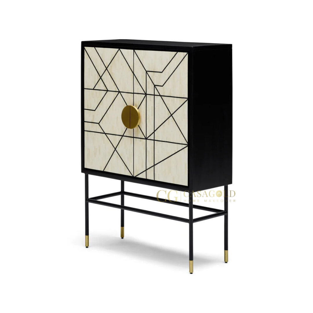 Monarch Geometric Inlay Bar Cabinet