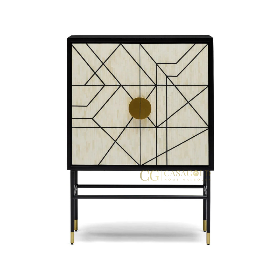Monarch Geometric Inlay Bar Cabinet