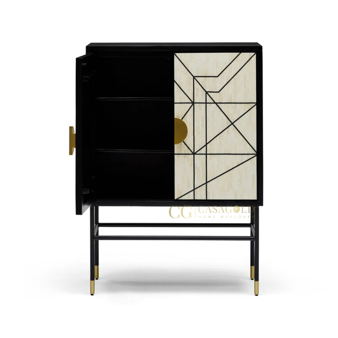 Monarch Geometric Inlay Bar Cabinet