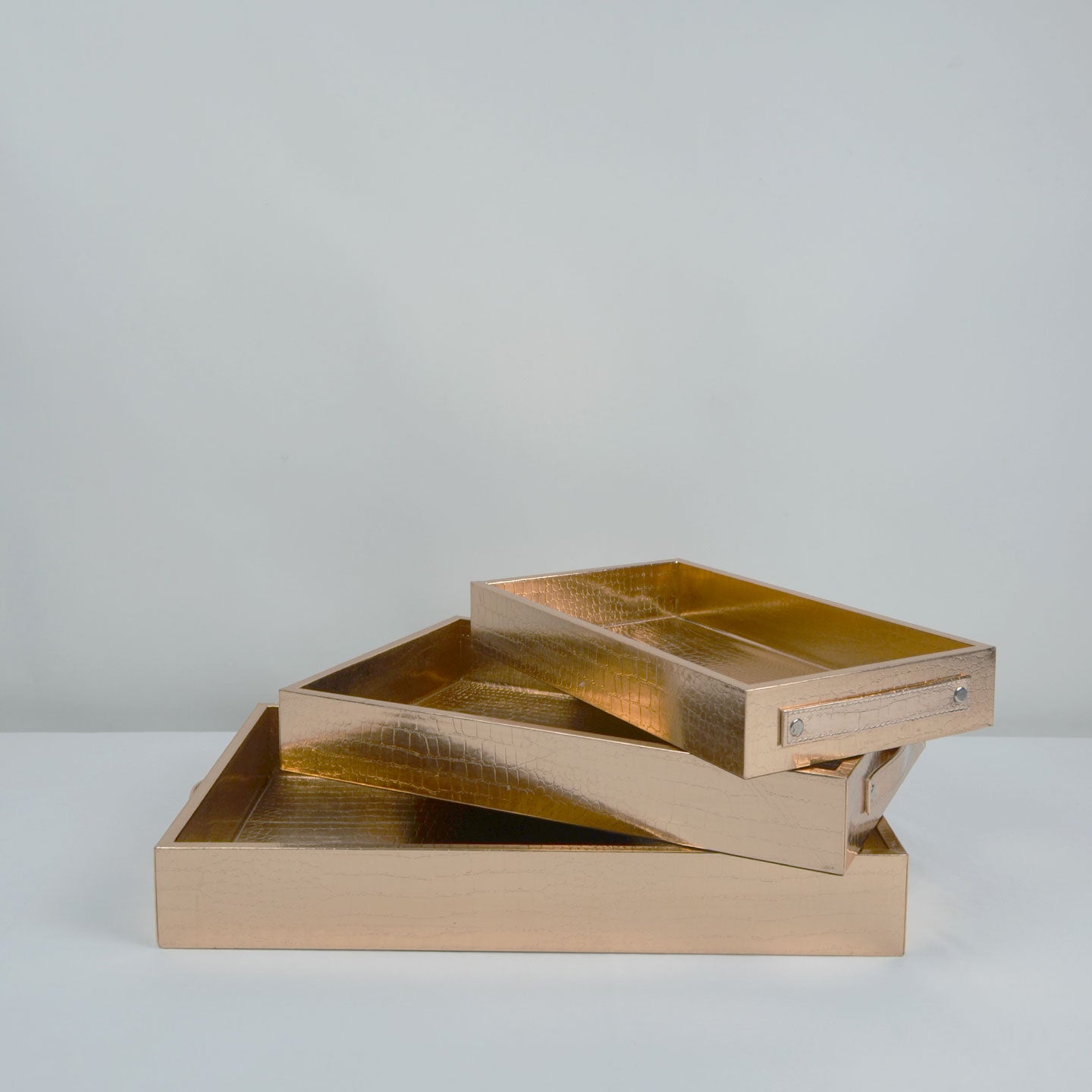 Rose Gold Leather Tray - Set of 3