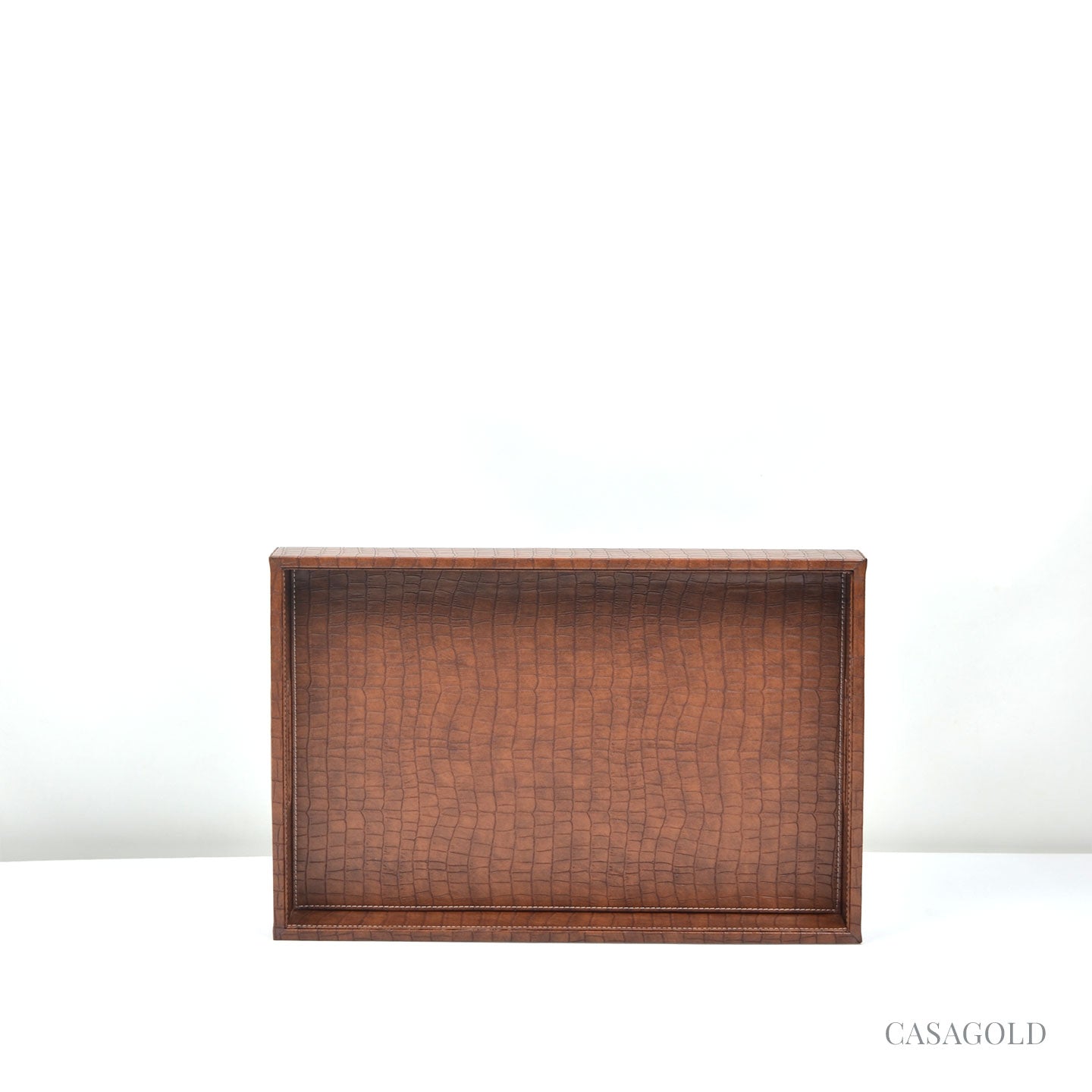 Set of 2 Leather Tray II Tissue Holder Set - Tan