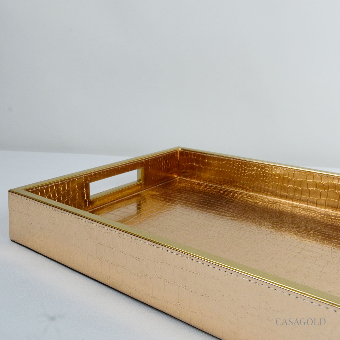Set of 2 Leather Tray II Tissue Holder Set - Rose Gold