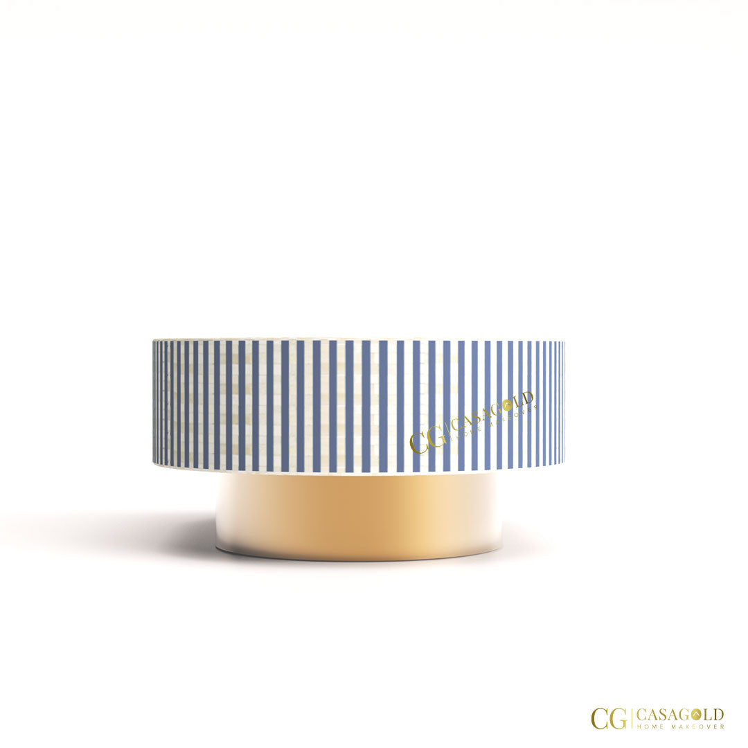 Striped Inlay Oval Shape Coffee Table