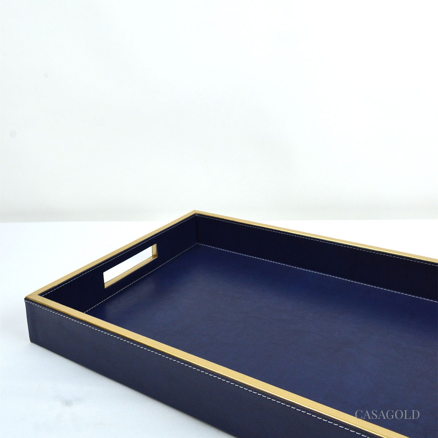 Set of 2 Leather Tray II Tissue Holder Set - Blue