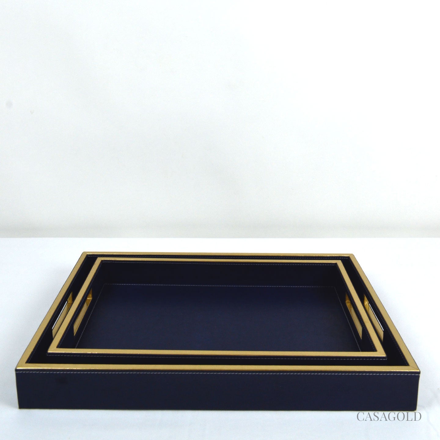 Set of 2 Leather Tray II Tissue Holder Set - Blue