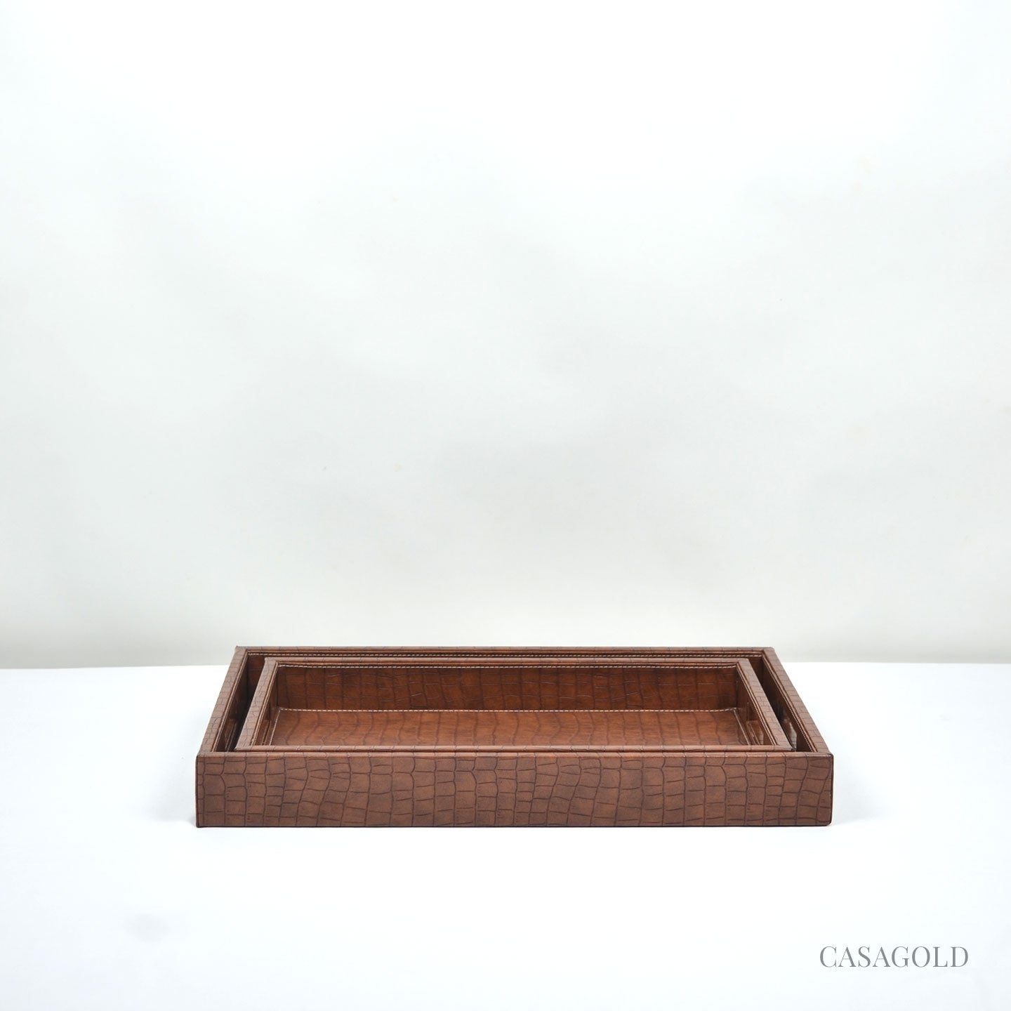 Set of 2 Leather Tray II Tissue Holder Set - Tan