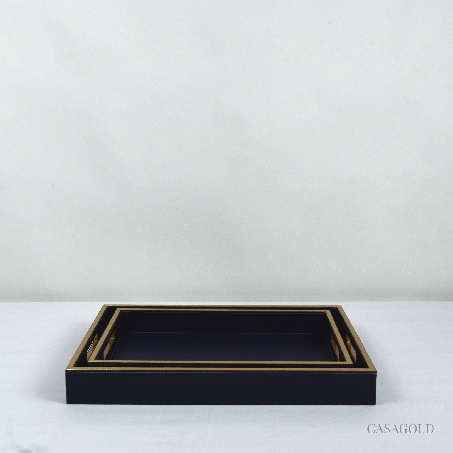 Set of 2 Leather Tray II Tissue Holder Set - Blue