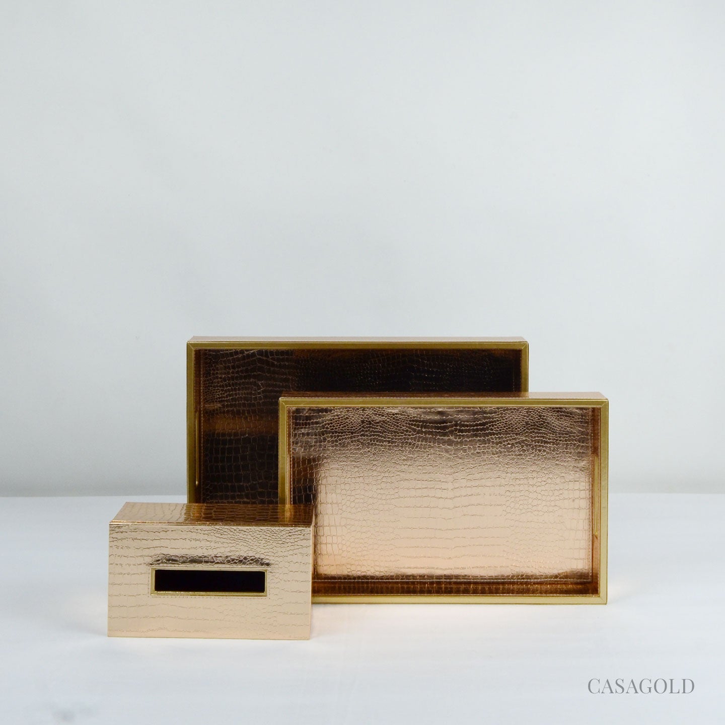 Set of 2 Leather Tray II Tissue Holder Set - Rose Gold