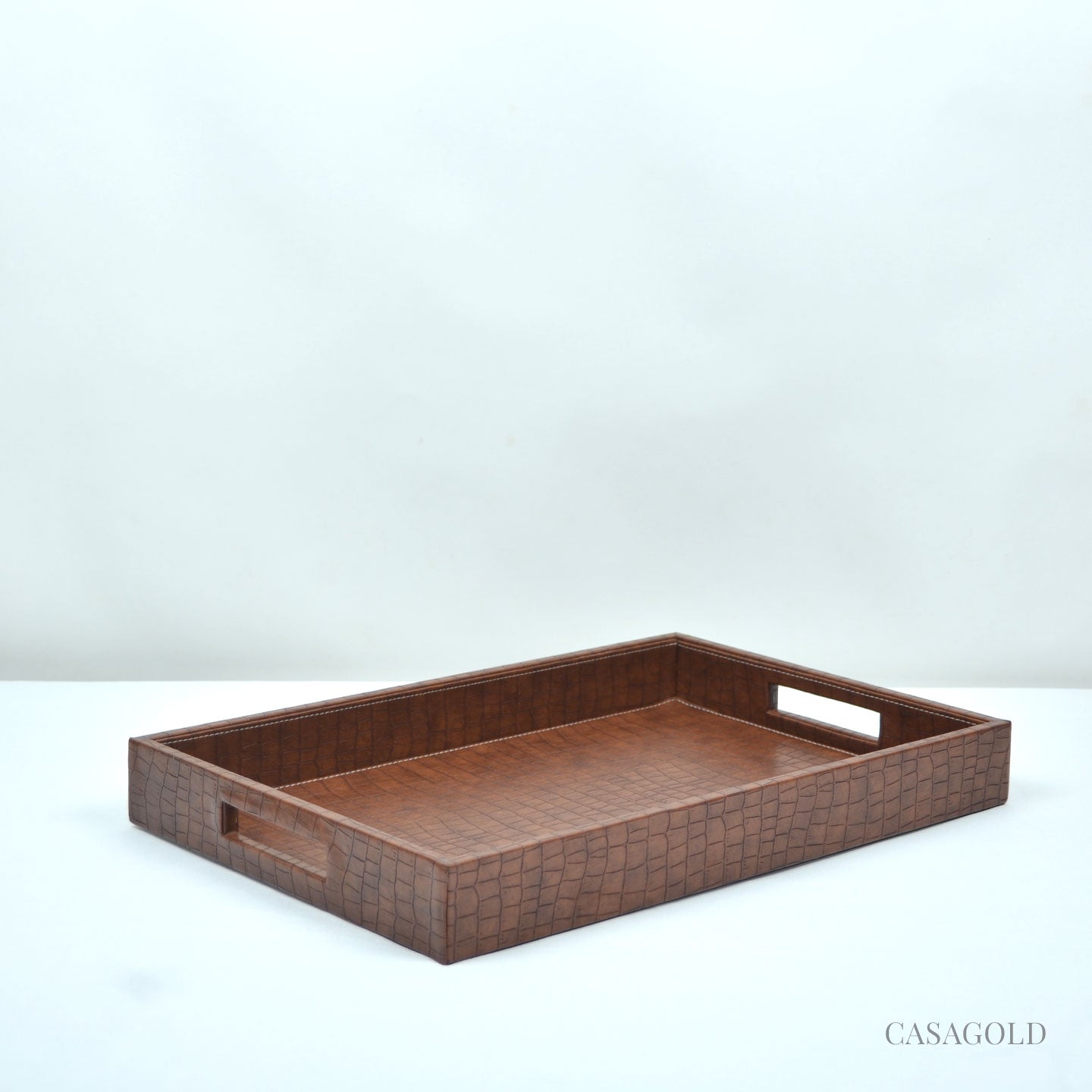 Set of 2 Leather Tray II Tissue Holder Set - Tan