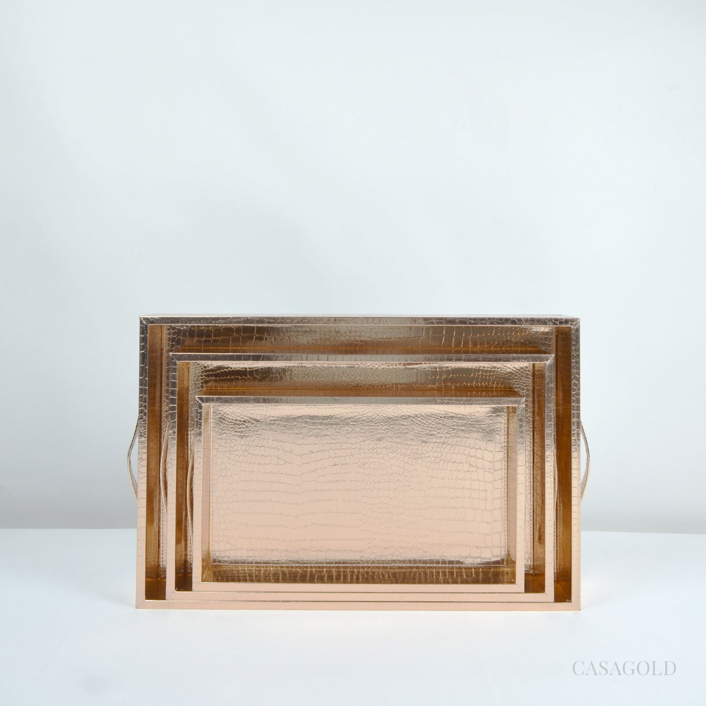 Rose Gold Leather Tray - Set of 3