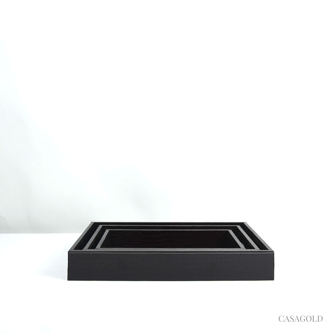 Mahogany Leather Tray - Set Of 3