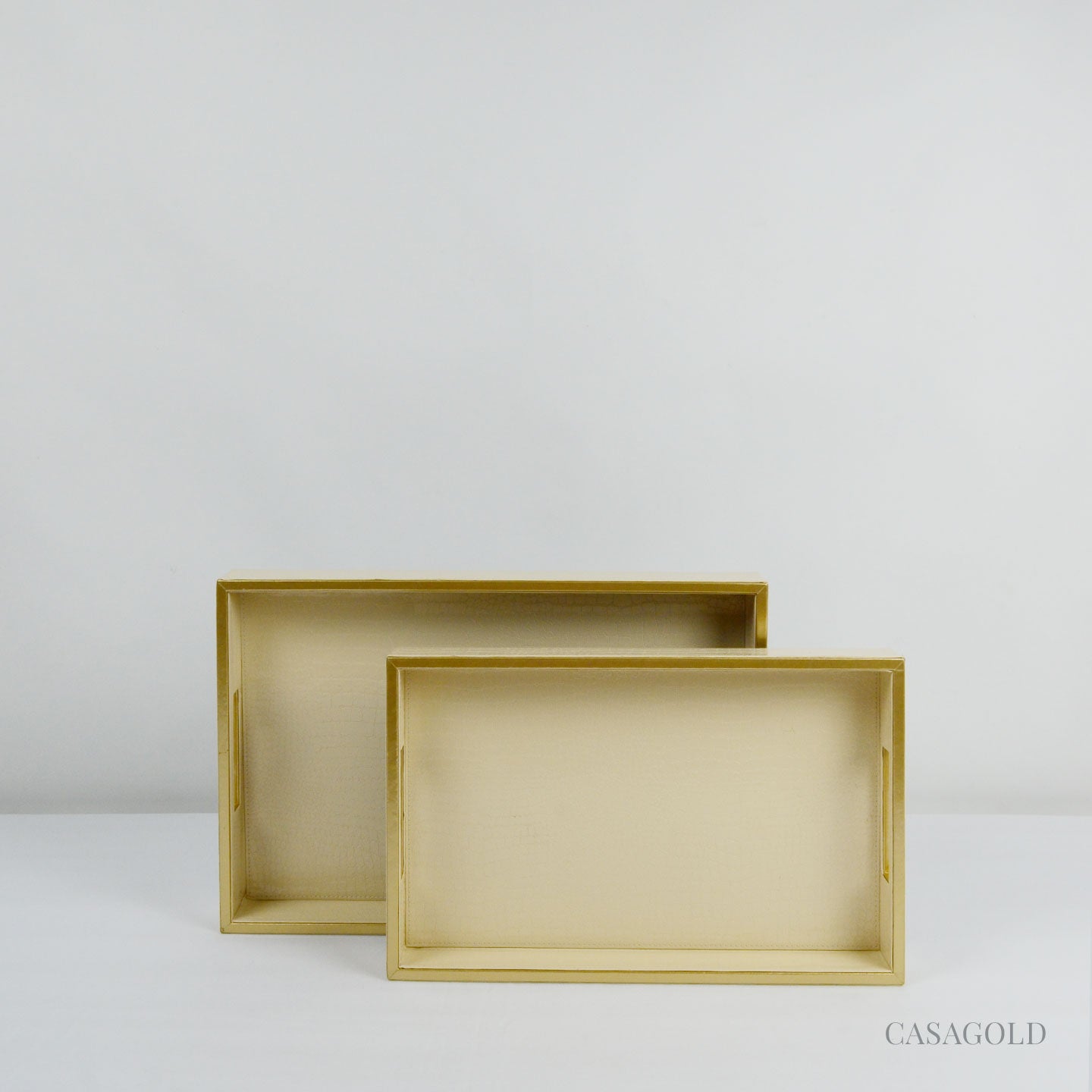 Set of 2 Leather Tray II Tissue Holder Set - Cream Twill