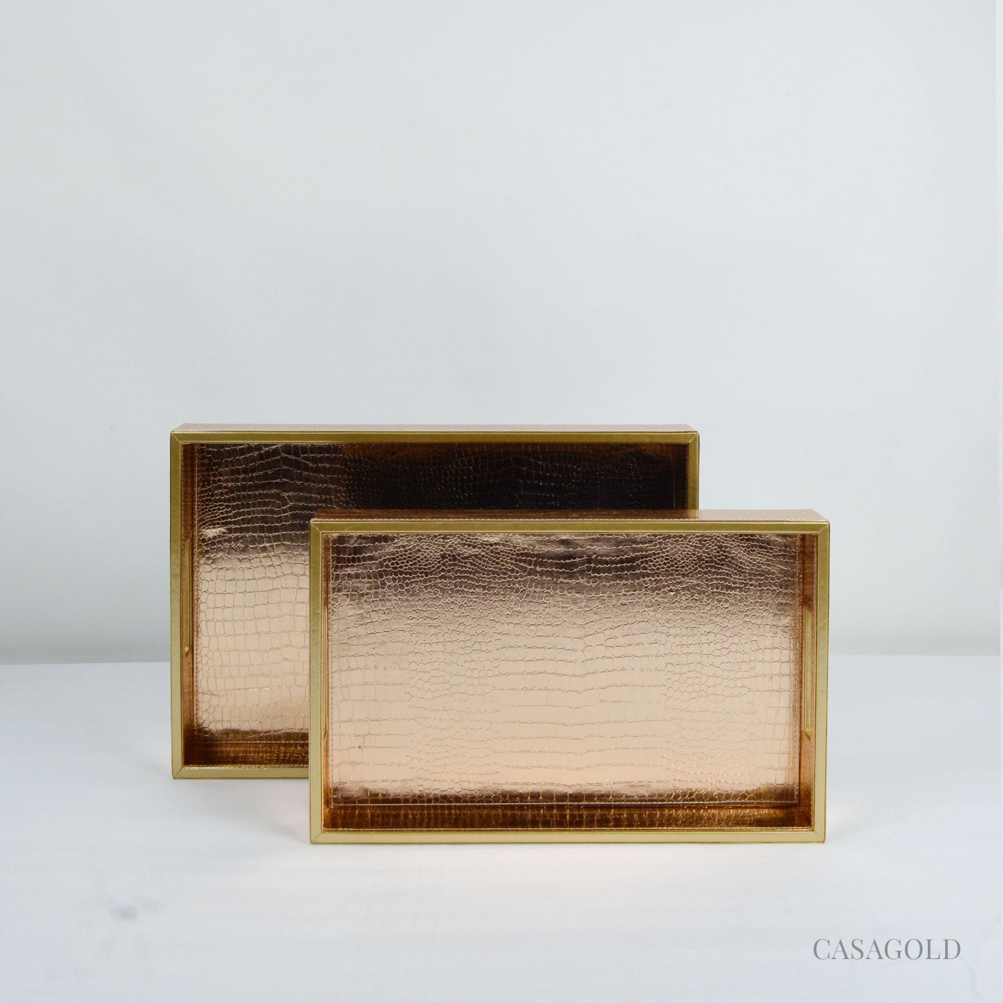 Set of 2 Leather Tray II Tissue Holder Set - Rose Gold