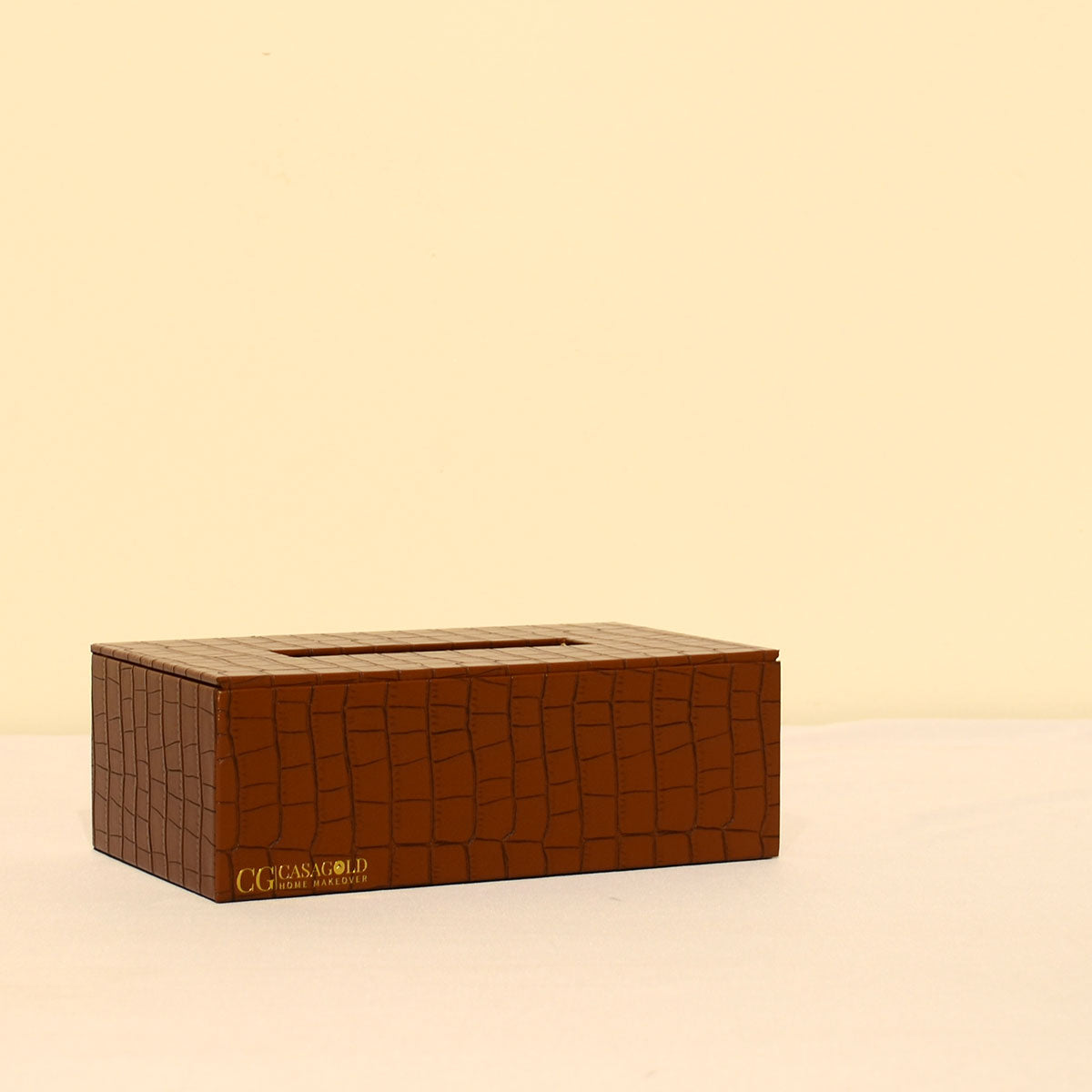 Leather tray with Tissue box Brown Croco