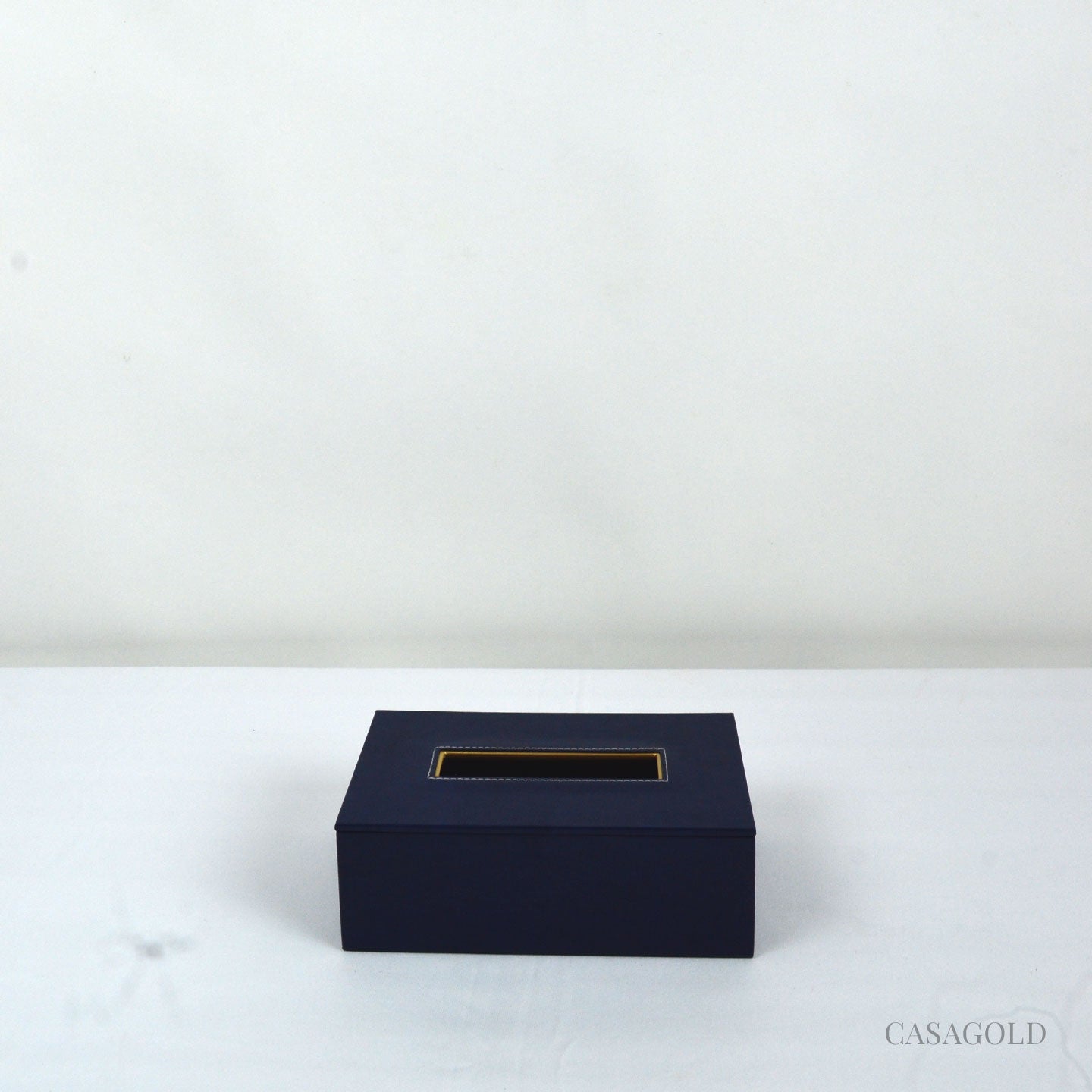 Set of 2 Leather Tray II Tissue Holder Set - Blue