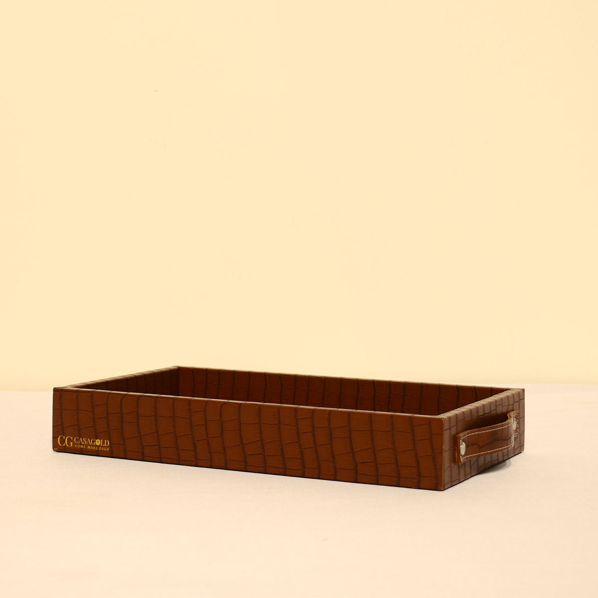 Leather tray with Tissue box Brown Croco