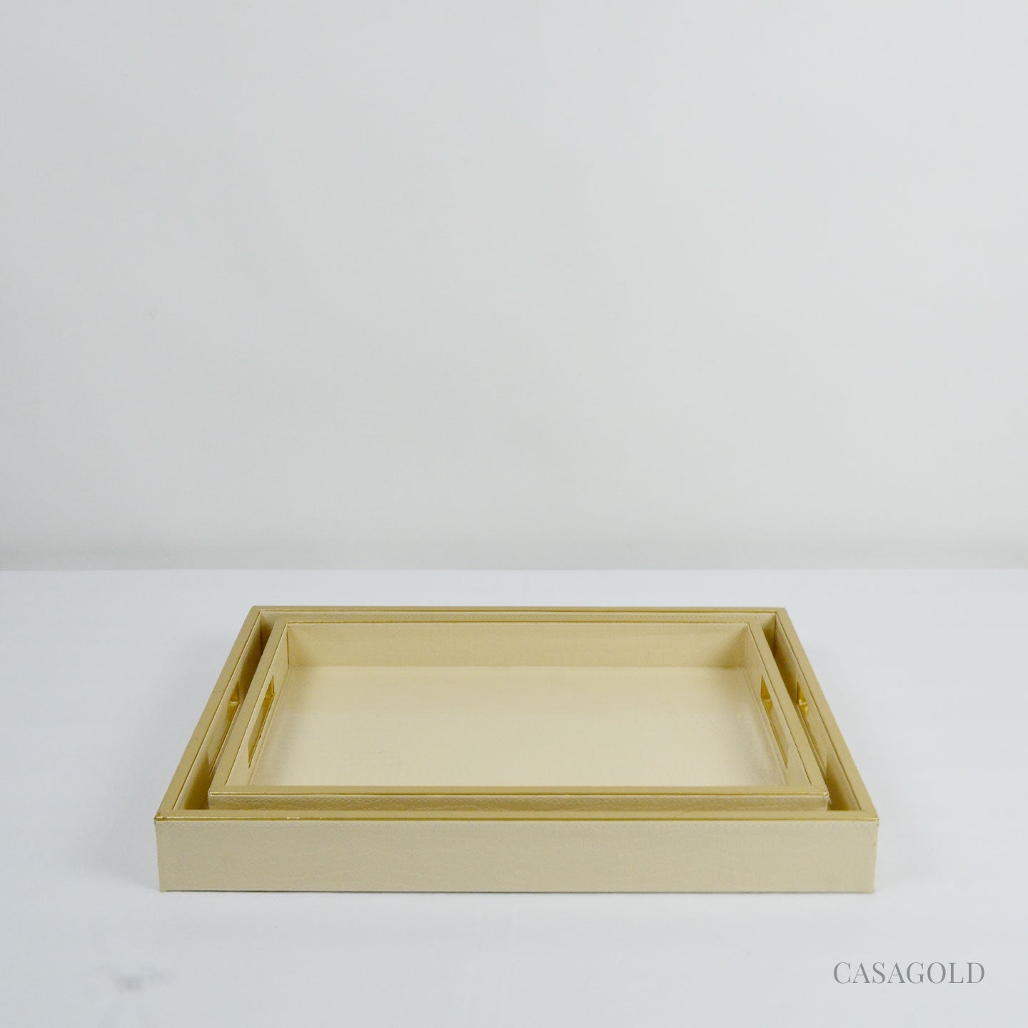 Set of 2 Leather Tray II Tissue Holder Set - Cream Twill