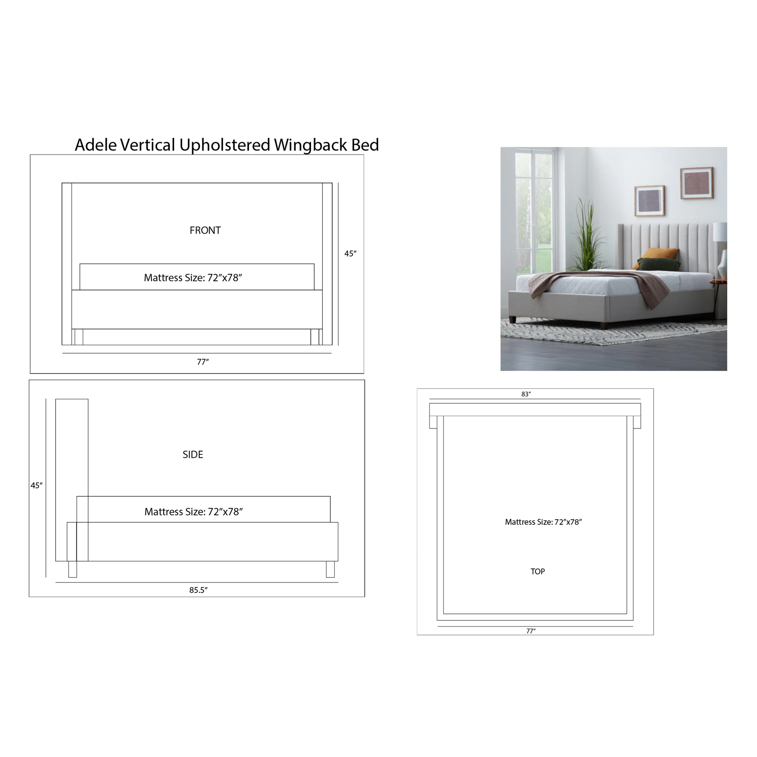 Adele Vertical Upholstered Wingback Bed