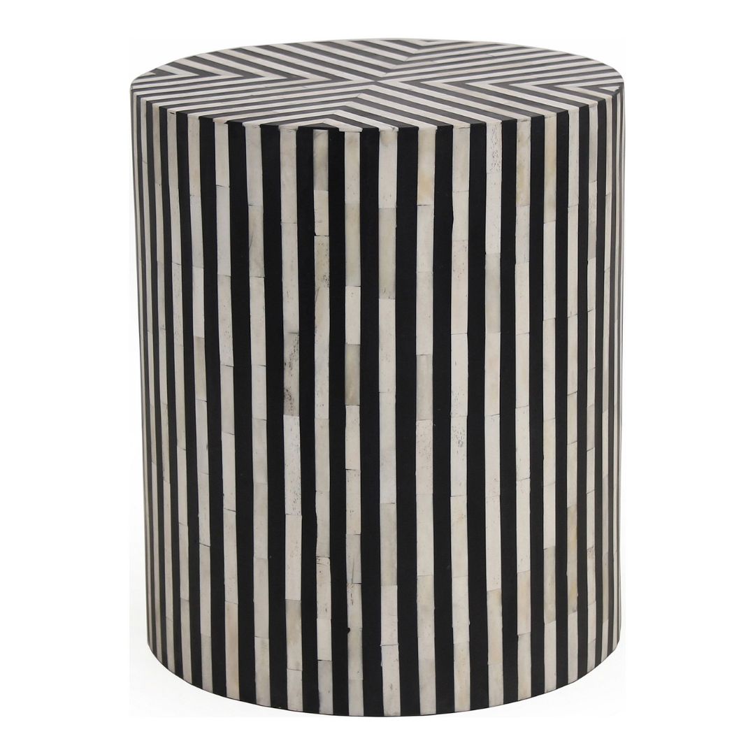 Antique Bone Inlay Drum Side Table