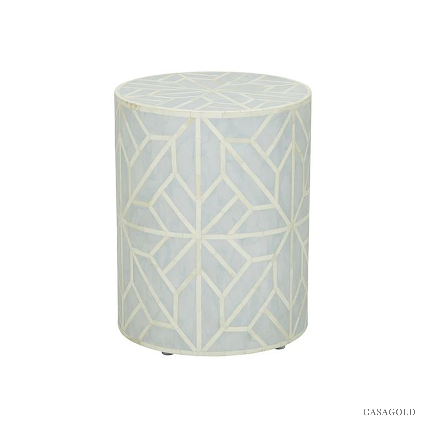 Antique Bone Inlay Drum Side Table