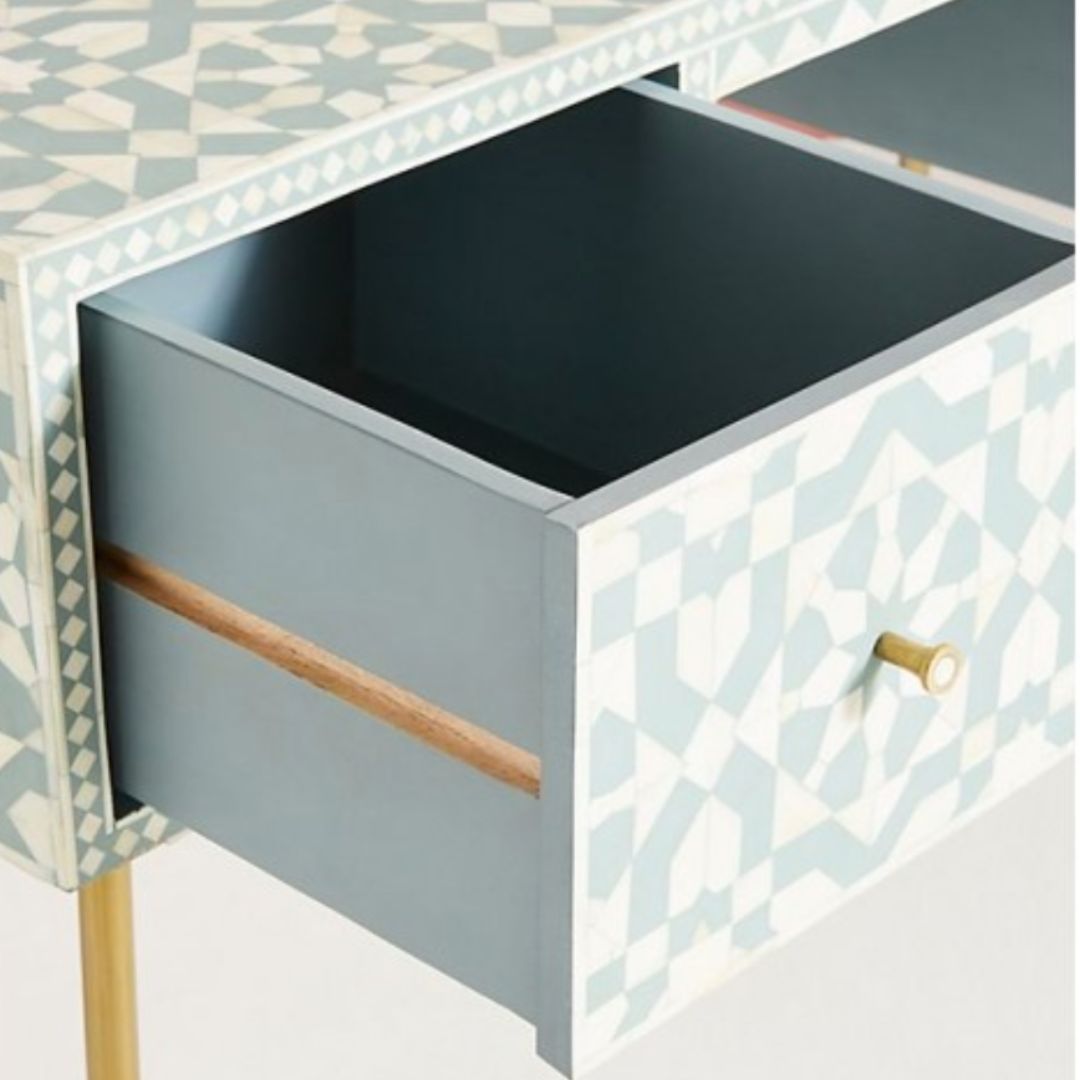 Antique Finish Bone Inlay Console Desk