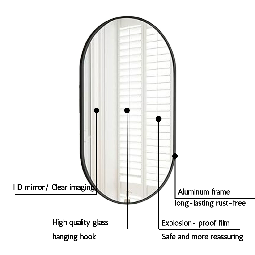 Antique Oblong Black Frame Glass Mirror