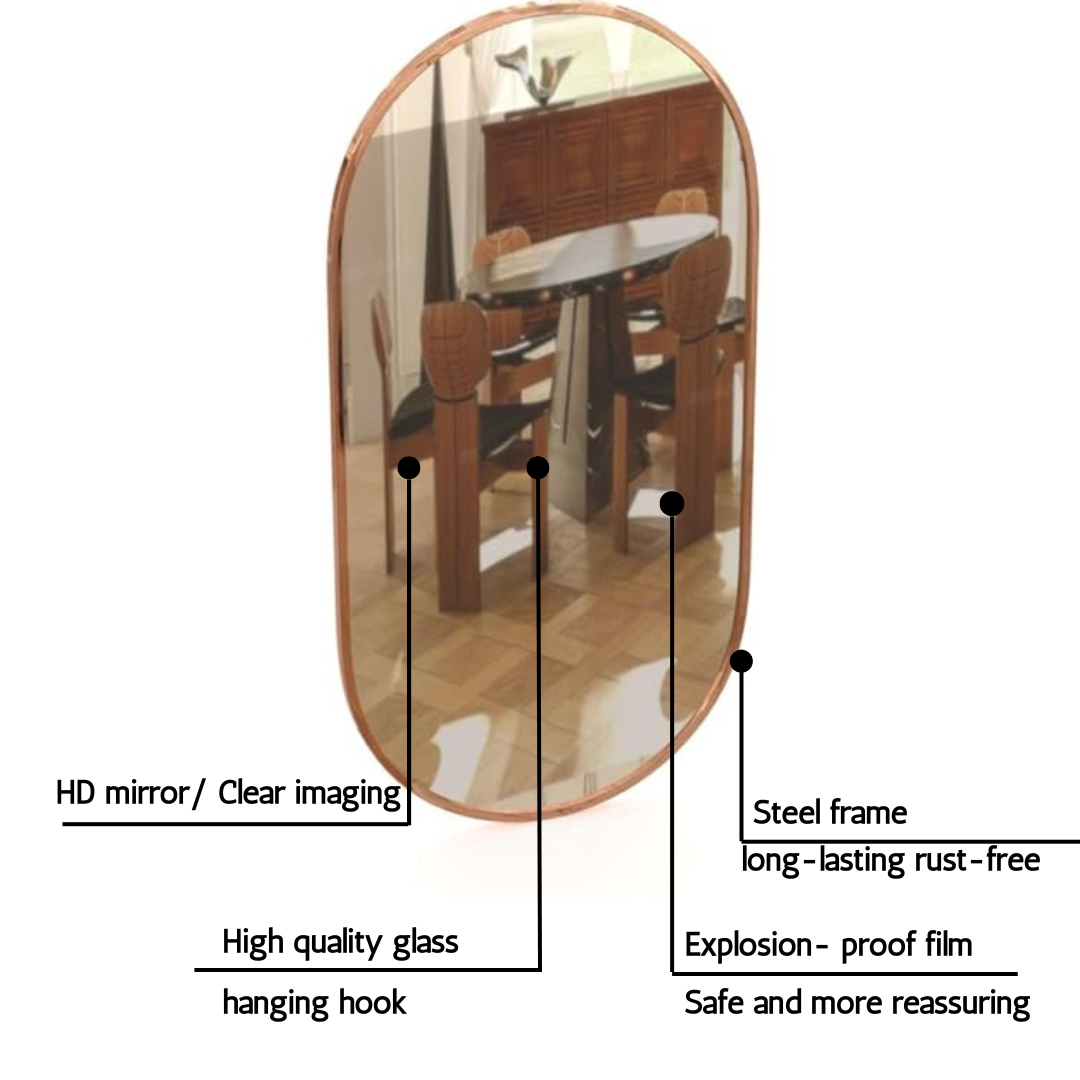 Antique Oblong RoseGold Frame Glass Mirror