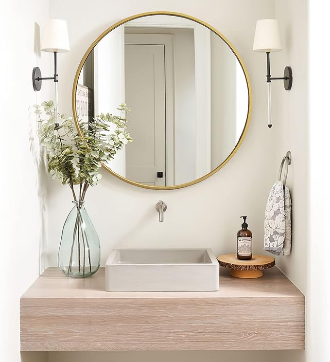 Antique Round Gold Steel Frame Glass Mirror