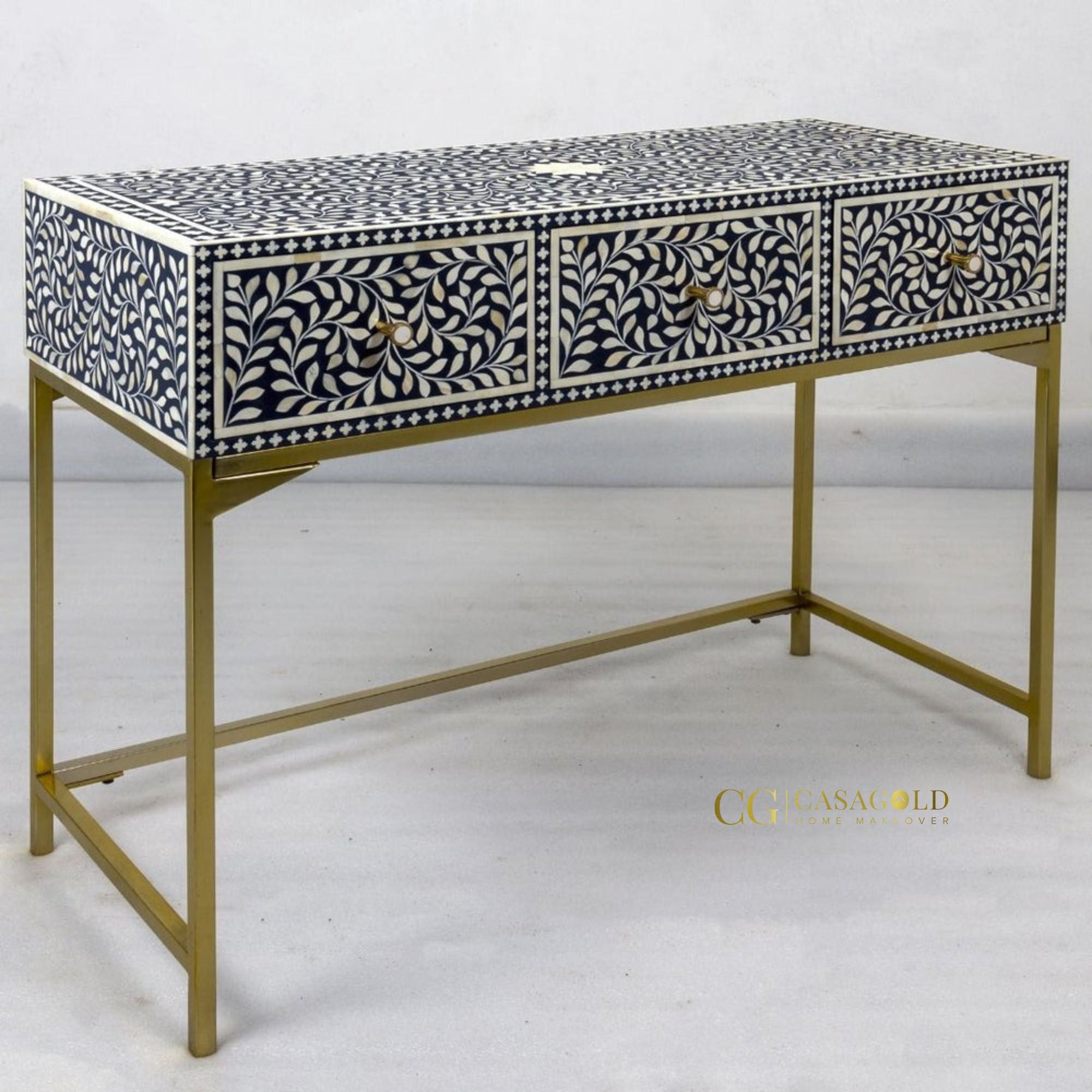 Antique White Finish Inlay Console Table