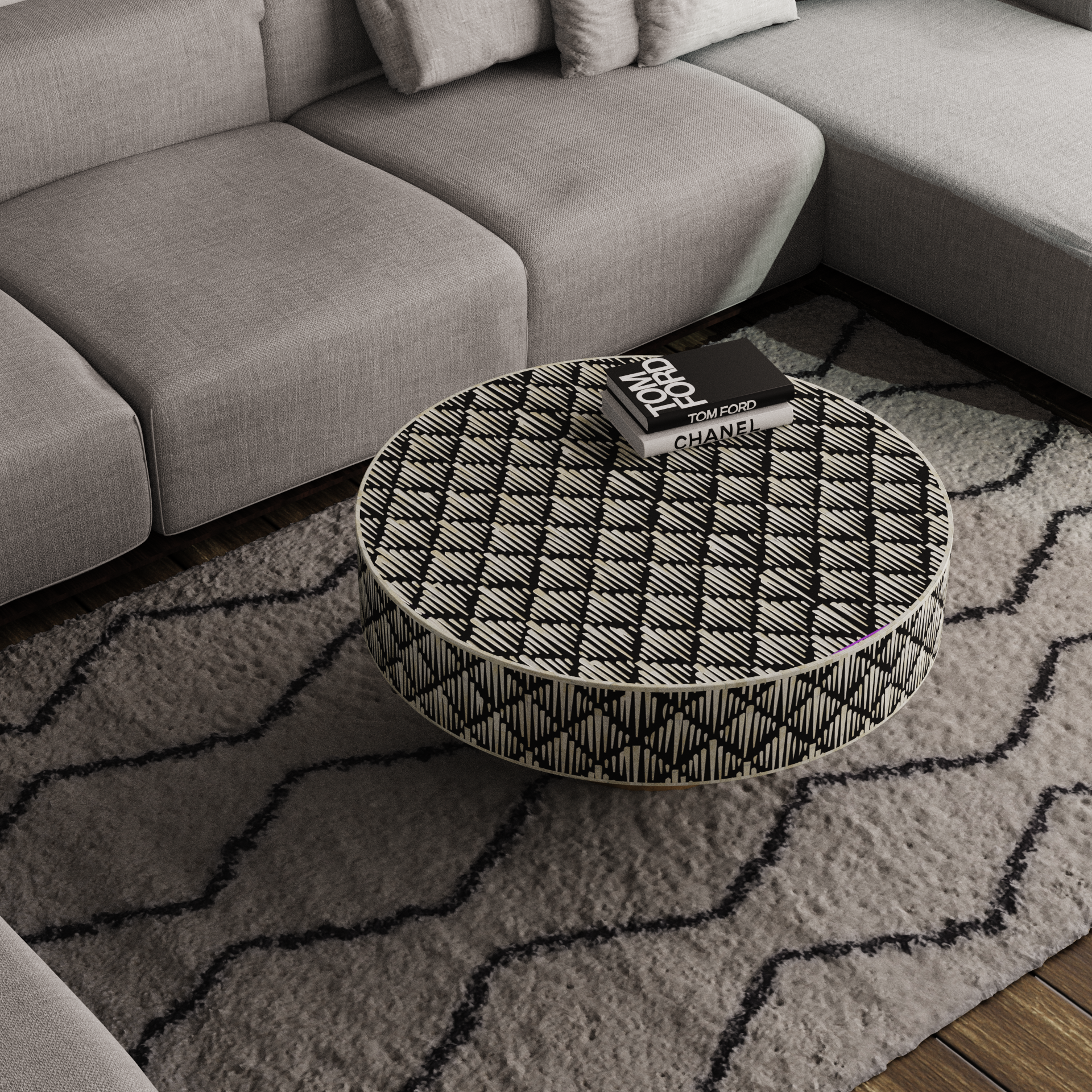 Artisan Round Bone Inlay Table for Homes